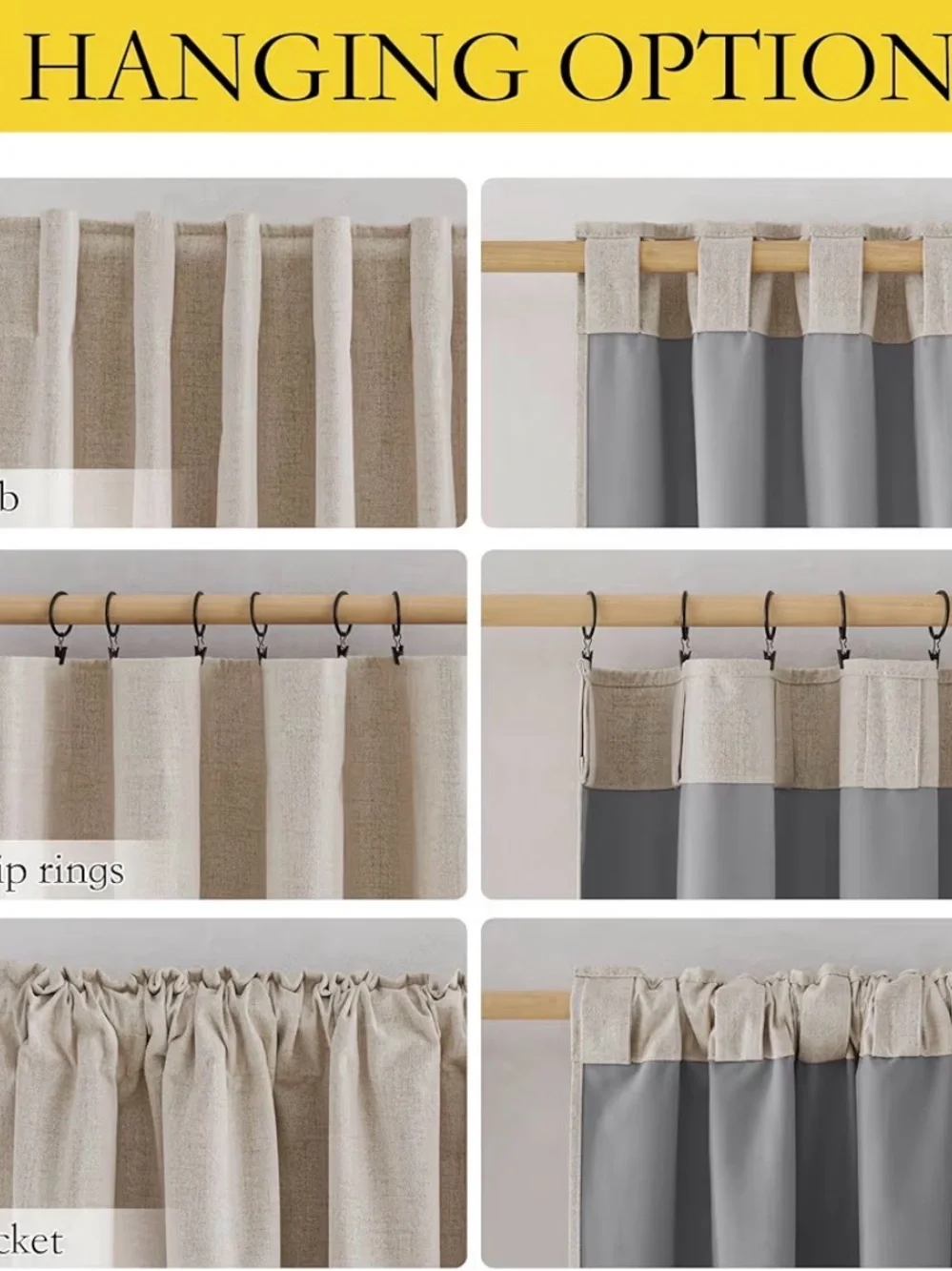 NICETOWN Natural Linen Blackout Curtains 2 Panels 52inW x 48inL